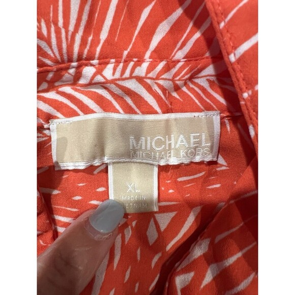 Michael Kors Sleeveless Front Zip Closure Top Orange Palm Tree Print Size XL - Picture 5 of 6